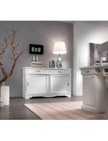 MOBILI 2G - CREDENZA IN LEGNO MASSELLO 2 ANTE SCORREVOLI 2 CASSETTI BIANCO OPACO L.160 P.50 H.95