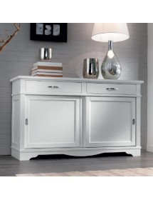 MOBILI 2G - MADIA CREDENZA IN LEGNO MASSELLO 2 ANTE SCORREVOLI 2 CASSETTI BIANCO L.160 P.50 H.95
