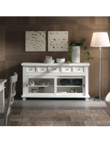 MOBILI 2G - CREDENZA IN LEGNO MASSELLO 2 ANTE SCORREVOLI LACCATO BIANCO OPACO L.160 P.45 H.86