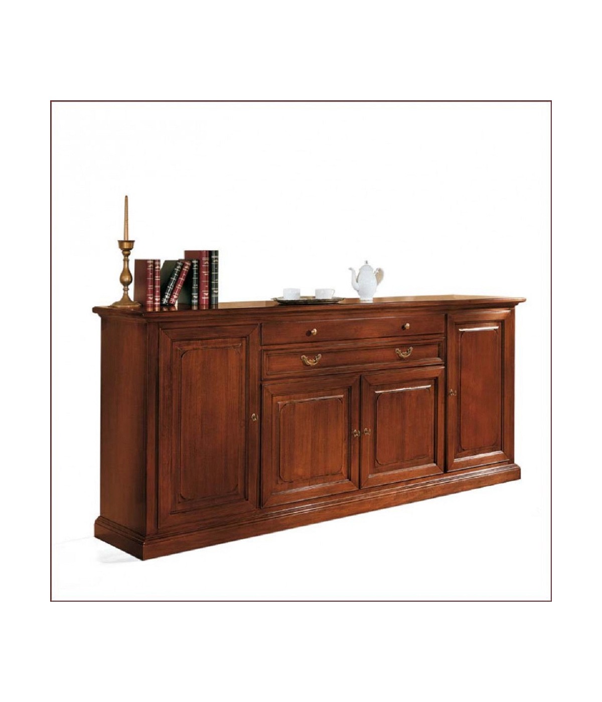 MOBILI 2G - MADIA CREDENZA IN LEGNO MASSELLO 4 ANTE TINTA NOCE L.245 P.52 H.110