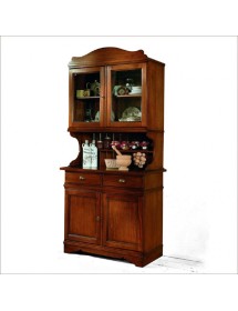 MOBILI 2G - CRISTALLIERA IN LEGNO MASSELLO 4 ANTE 2 CASSETTI TINTA NOCE L.105 P.52 H.210