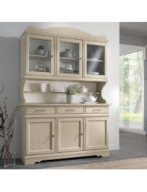 MOBILI 2G - CRISTALLIERA SHABBY IN LEGNO MASSELLO 6 ANTE 3 CASSETTI AVORIO OPACO L.155 P.52 H.213