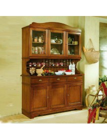 MOBILI 2G - CRISTALLIERA IN LEGNO MASSELLO 6 ANTE 3 CASSETTI TINTA NOCE L.155 P.52 H.213