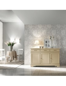 MOBILI 2G - CREDENZA IN LEGNO MASSELLO 3 ANTE 3 CASSETTI AVORIO OPACO L.155 P.52 H.94