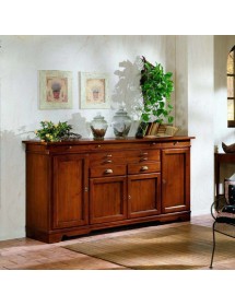 Madia Credenza Classica in Legno Massello 4 Porte e 7 Cassetti L.222 P.52 H.108 - Varie Finiture