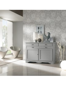 MOBILI 2G - MADIA CREDENZA IN LEGNO MASSELLO 2 ANTE GRIGIO OPACO L.140 P.52 H.96