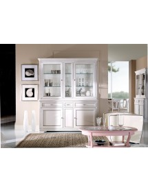 MOBILI 2G - CRISTALLIERA SHABBY IN LEGNO MASSELLO 4 ANTE 3 CASSETTI BIANCO OPACO L.180 P.50 H.220