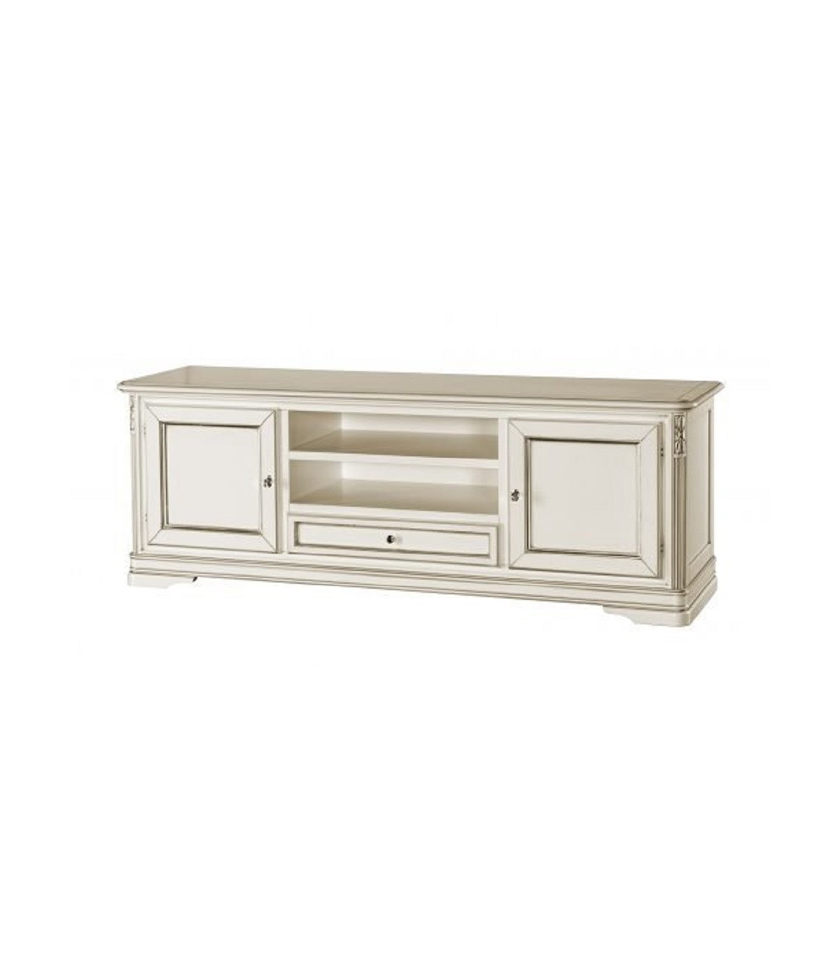 MOBILI 2G - PORTA TV 2 ANTE SHABBY IN LEGNO BIANCO/ORO L.181 P.52 H.65