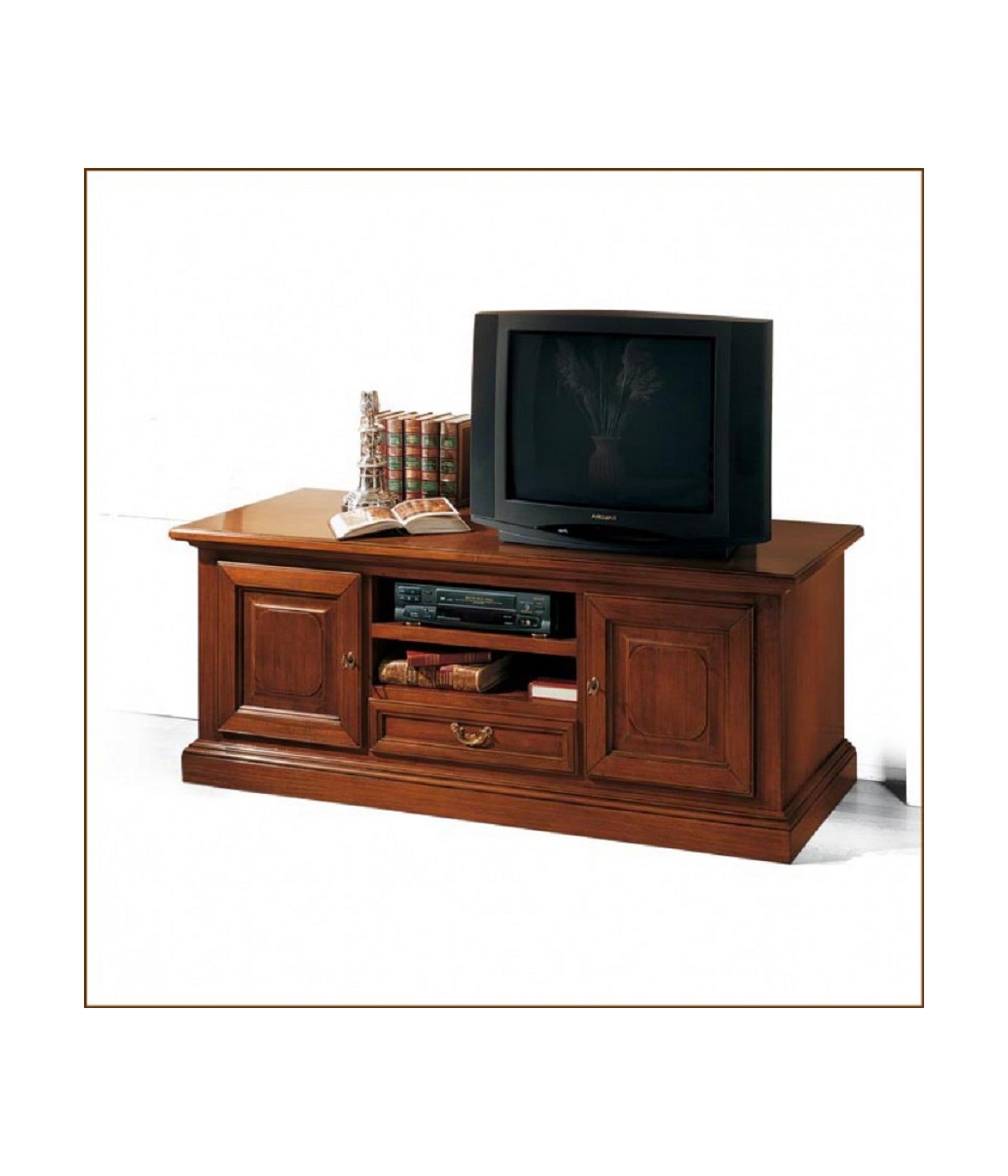 MOBILI 2G - PORTA TV IN LEGNO 2 ANTE ARTE POVERA TINTA NOCE L.152 P.55 H.60