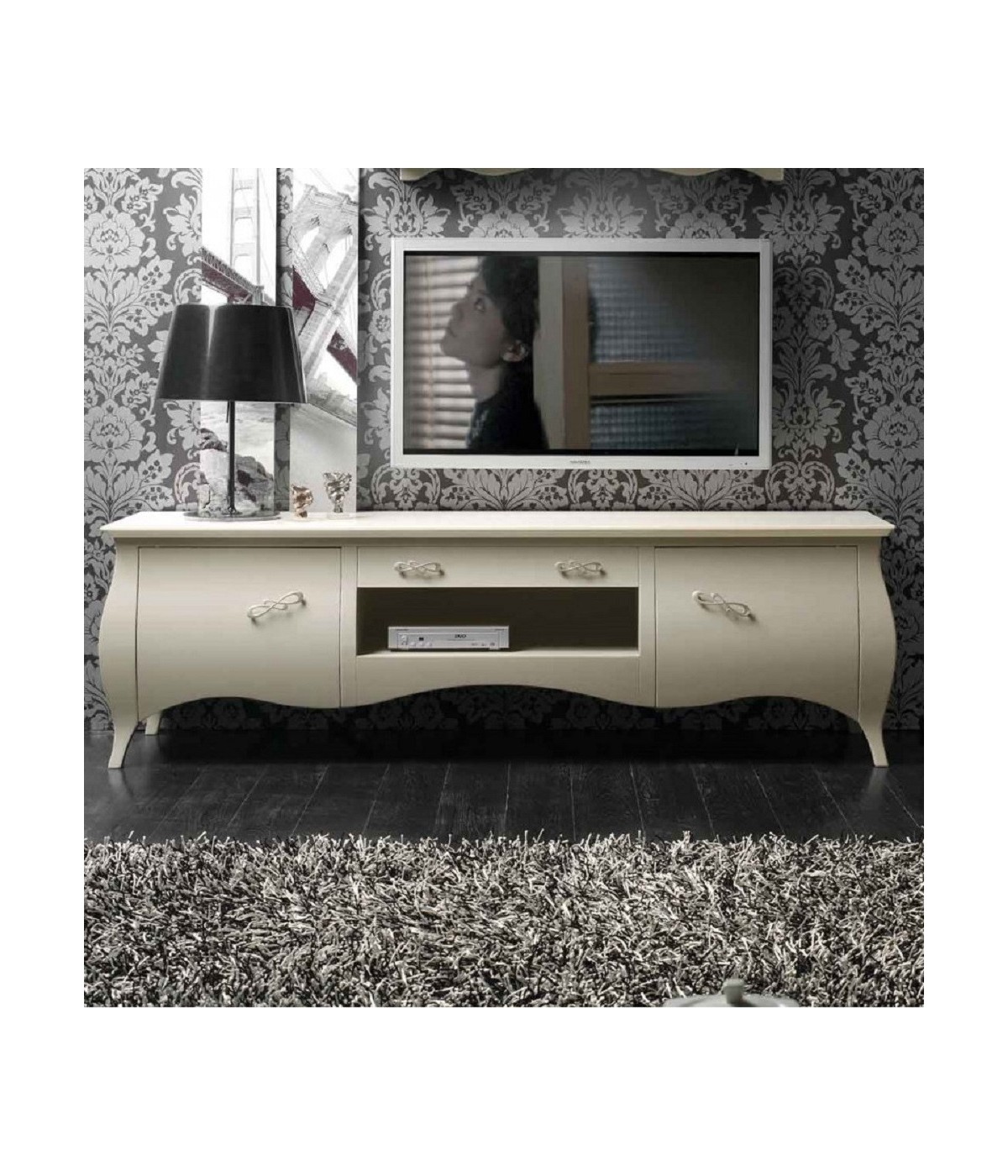 MOBILI 2G - PORTA TV BOMABATO 2 ANTE SHABBY IN LEGNO AVORIO L.197 P.53 H.60