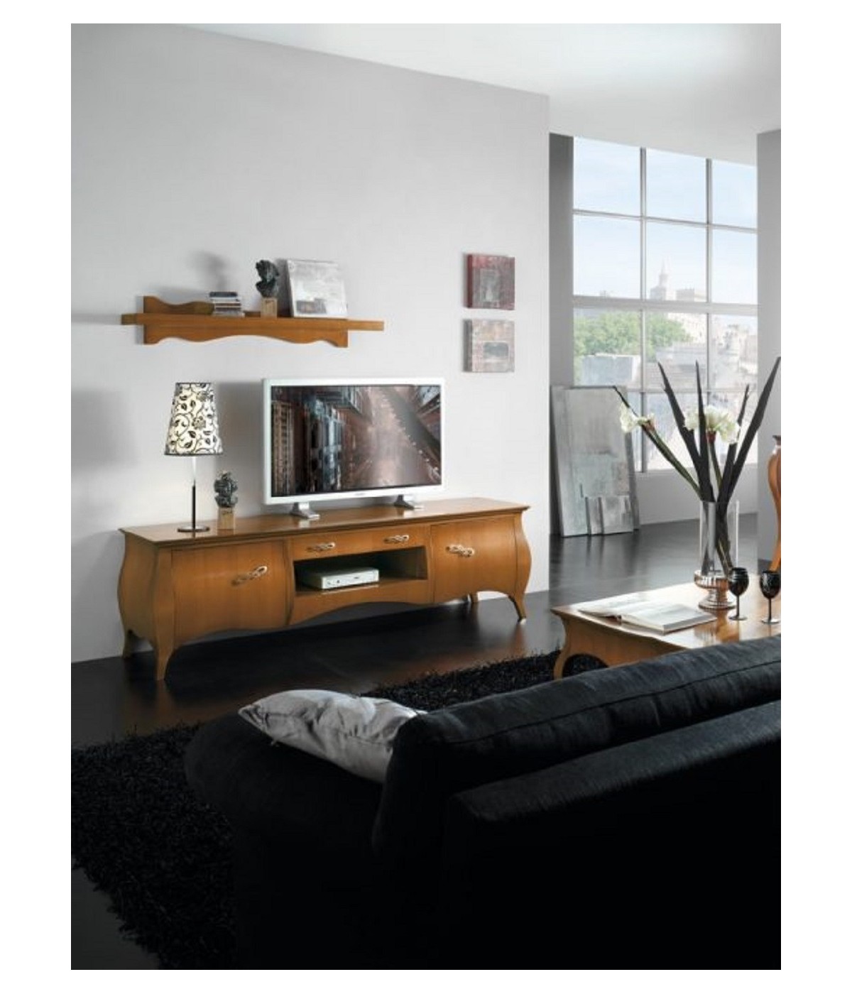 MOBILI 2G - PORTA TV BOMABATO 2 ANTE ARTE POVERA IN LEGNO TINTA NOCE 197X53X60