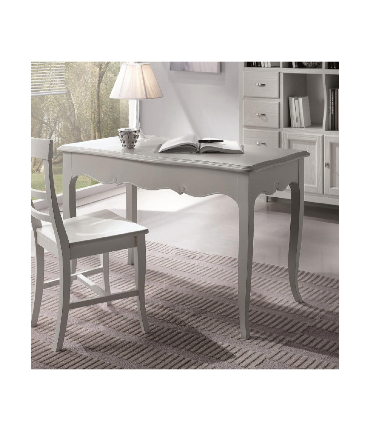 MOBILI 2G - SCRIVANIA SHABBY 1 CASSETTO IN LEGNO BIANCO 120X65X78