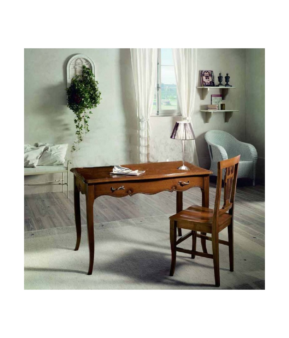 MOBILI 2G - SCRIVANIA 1 CASSETTO IN LEGNO MASSELLO TINTA NOCE 120X65X78