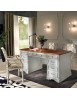 MOBILI 2G - SCRIVANIA CLASSICA 10 CASSETTI IN LEGNO BIANCO/NOCE 180X85X82