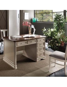 MOBILI 2G - SCRIVANIA 6 CASSETTI IN LEGNO LACCATO GRIGIO/MARRONE L.140 P.85 H.82