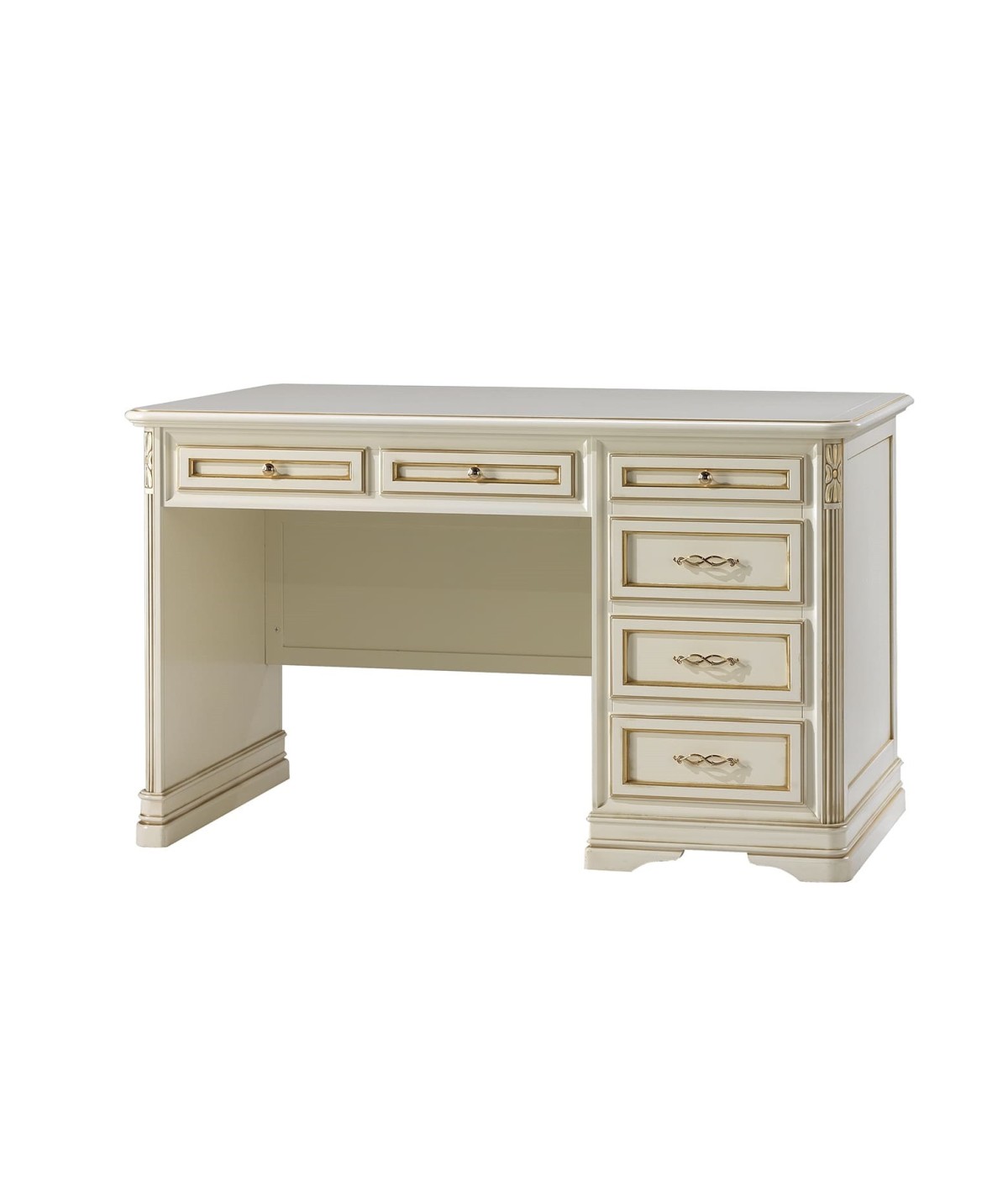 SCRIVANIA SHABBY 6 CASSETTI LEGNO BIANCO/ORO/ARGENTO L.140 P.85 H.82