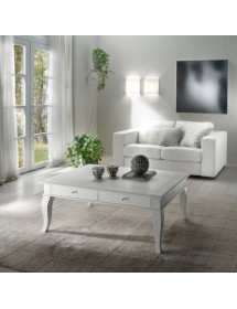 MOBILI 2G - TAVOLINO SHABBY 2 CASSETTI LEGNO MASSELLO BIANCO L.120 P.80 H.48