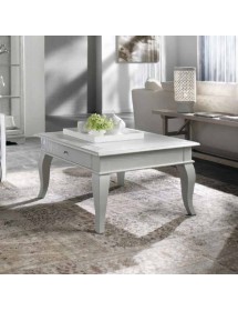 MOBILI 2G - TAVOLINO SHABBY QUADRATO 1 CASSETTO LEGNO MASSELLO BIANCO L.80 P.80 H.48