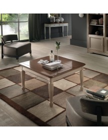 MOBILI 2G - TAVOLINO SHABBY QUADRATO LEGNO MASSELLO AVORIO/MARRONE L.80 P.80 H.52