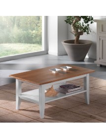 MOBILI 2G - TAVOLINO SHABBY RETTANGOLARE IN LEGNO BIANCO/NATURALE L.100 P.60 H.45