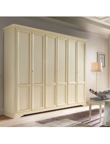 MOBILI 2G - ARMADIO SHABBY CLASSICO 6 ANTE IN LEGNO AVORIO/ORO L.310 P.60 H.250