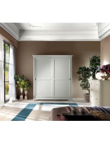 MOBILI 2G - ARMADIO SHABBY 2 ANTE SCORREVOLI IN LEGNO MASSELLO BIANCO L.200 P.67 H.220