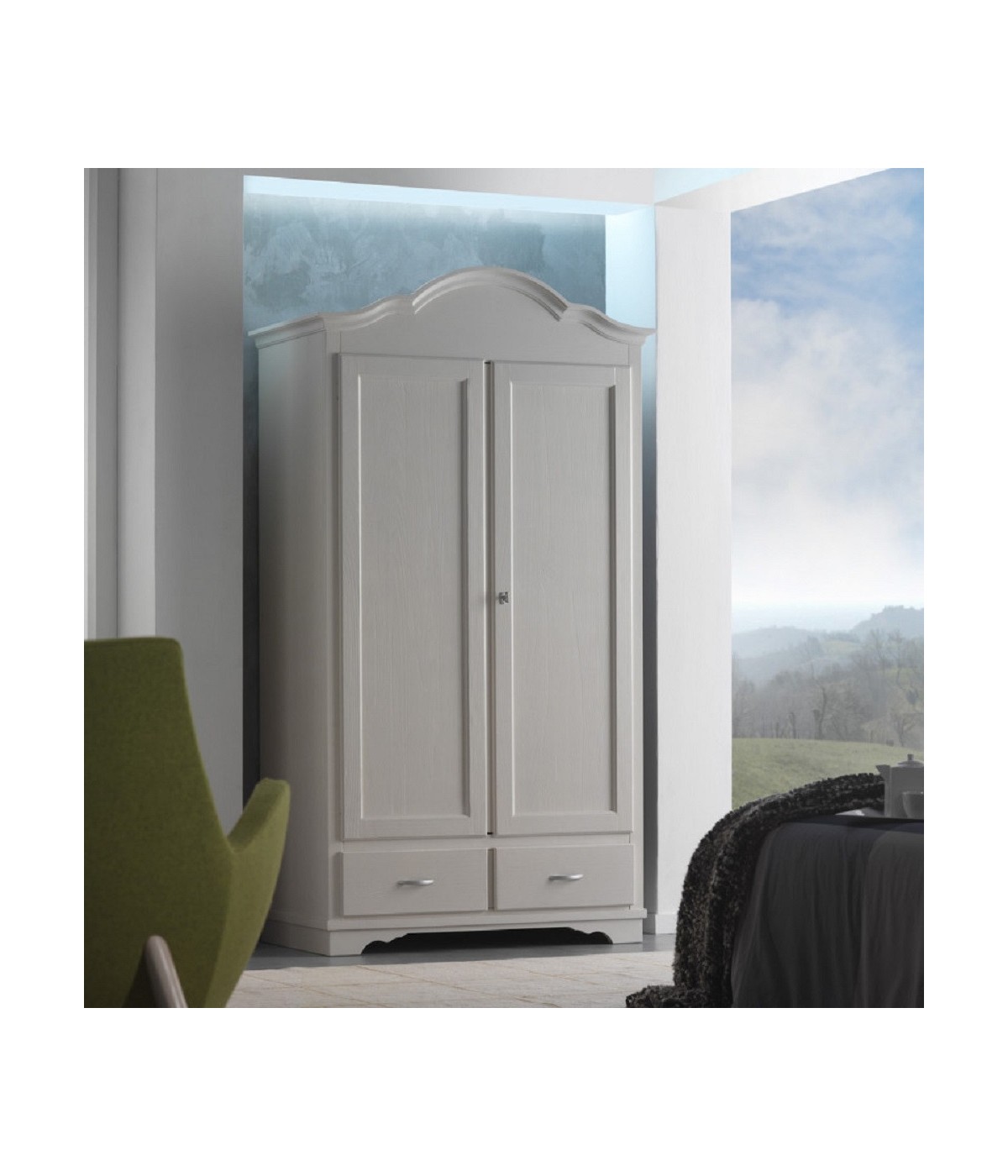 MOBILI 2G - ARMADIO SHABBY 2 ANTE 2 CASSETTI IN LEGNO MASSELLO GRIGIO L.118 P.65 H.218