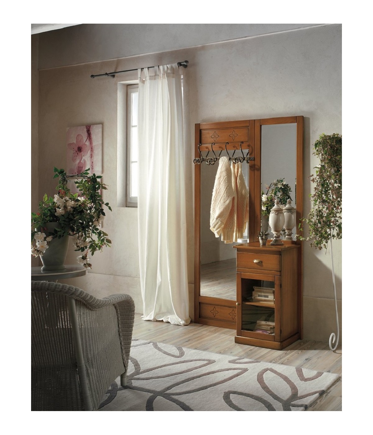 MOBILI 2G - APPENDIABITI ARTE POVERA 1 ANTA 1 CASSETTO IN LEGNO TINTA NOCE L. 120 P. 38 H. 200