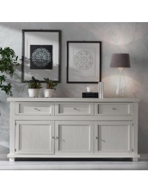 MOBILI 2G - MADIA CREDENZA SHABBY IN LEGNO MASSELLO 3 PORTE BIANCO OPACO L.180 P.45 H.86