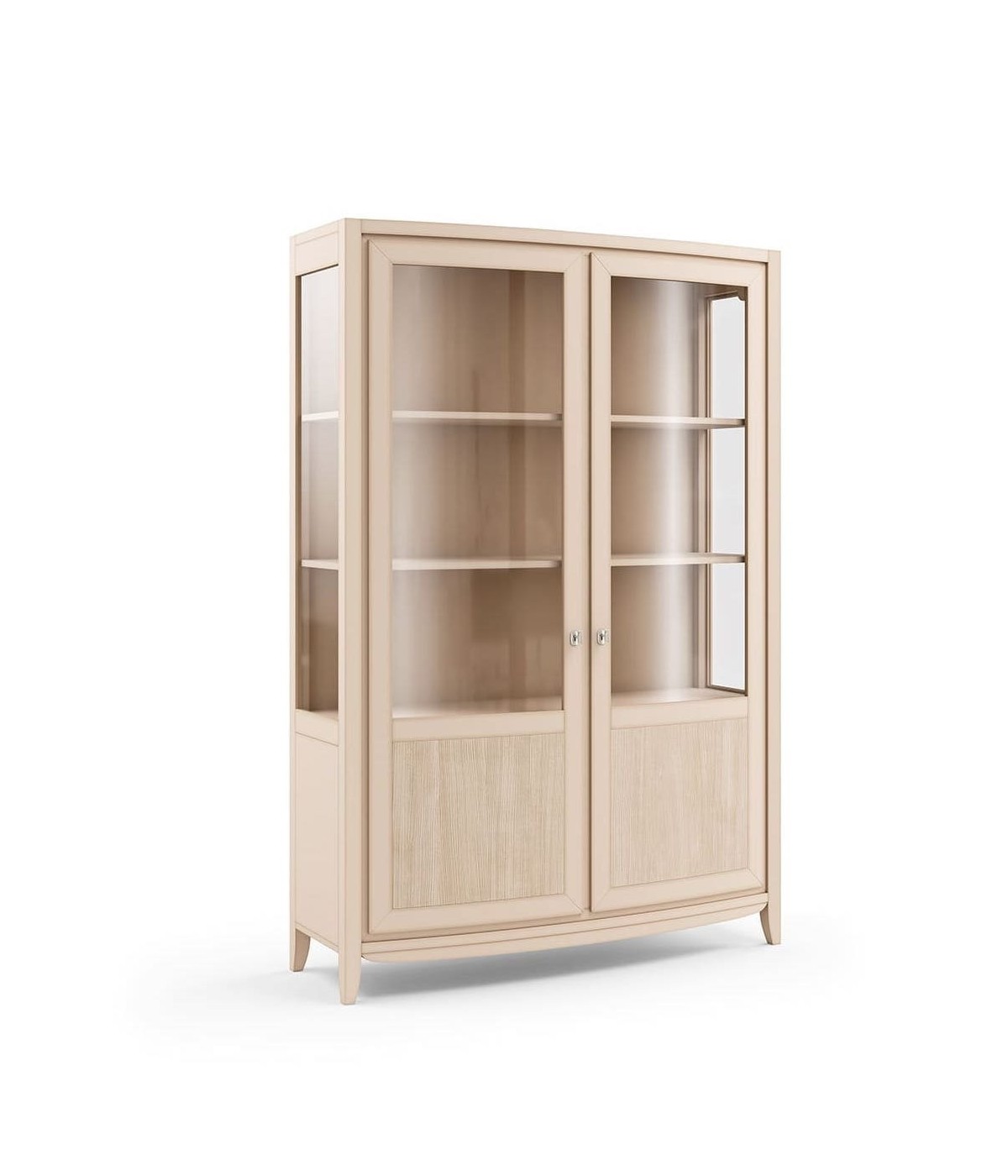 MOBILI 2G - VETRINA CONTEMPORANEA 2 PORTE DECORO ONDA IN LEGNO NATURALE L.128 P.46 H.200