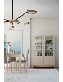 VETRINA CONTEMPORANEA 2 PORTE DECORO ONDA IN LEGNO NATURALE L.128 P.46 H.200