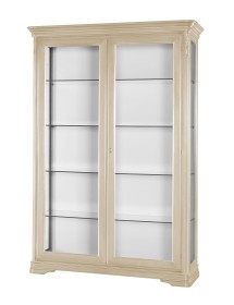 MOBILI 2G - VETRINA SHABBY IN LEGNO MASSELLO 2 PORTE AVORIO L.144 P.49 H.215