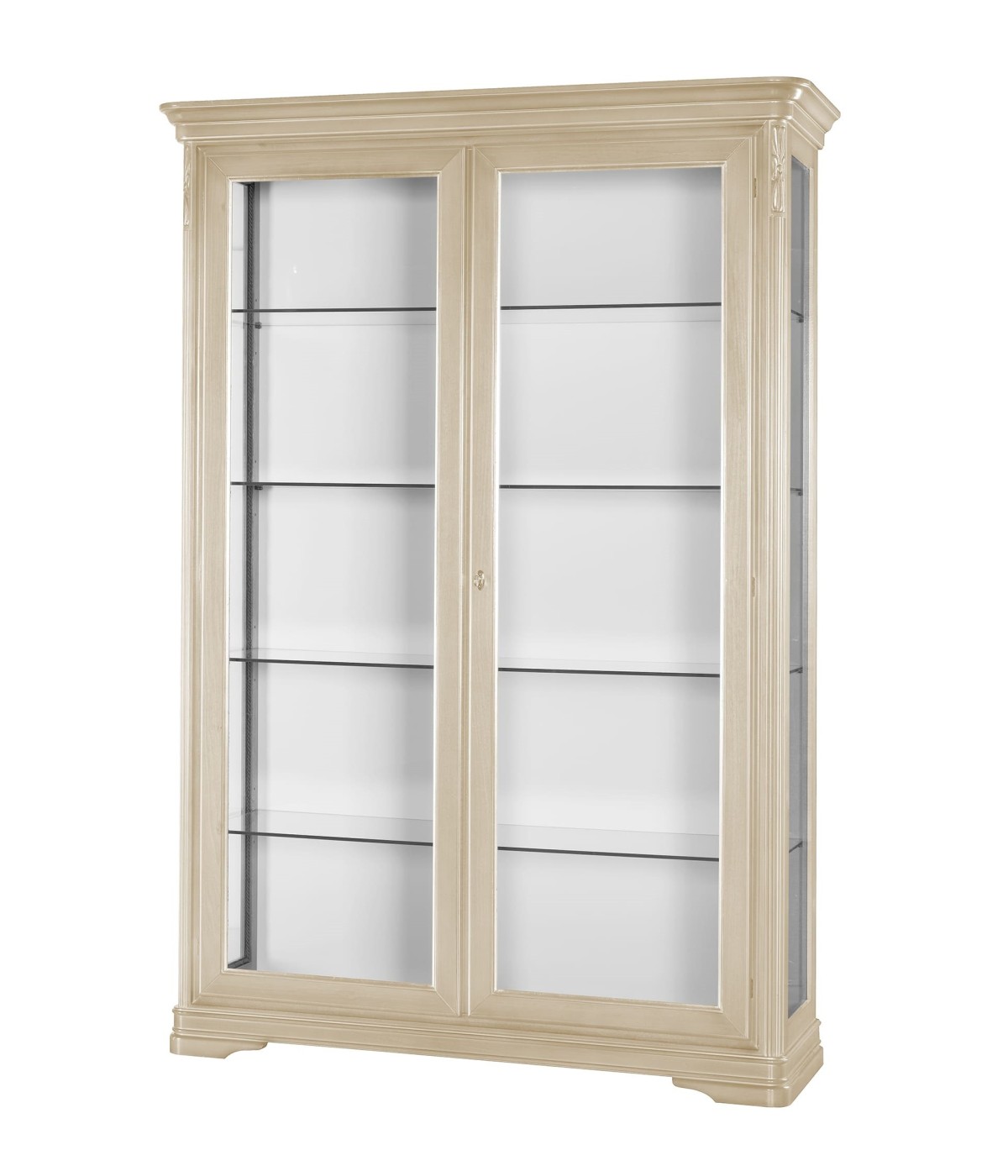 MOBILI 2G - VETRINA SHABBY IN LEGNO MASSELLO 2 PORTE AVORIO L.144 P.49 H.215