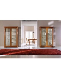 VETRINA IN LEGNO MASSELLO 2 PORTE TINTA NOCE L.144 P.49 H.215