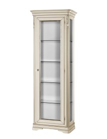 MOBILI 2G - VETRINA SHABBY IN LEGNO MASSELLO 1 PORTA LACCATO AVORIO/ARGENTO L.74 P.43 H.215