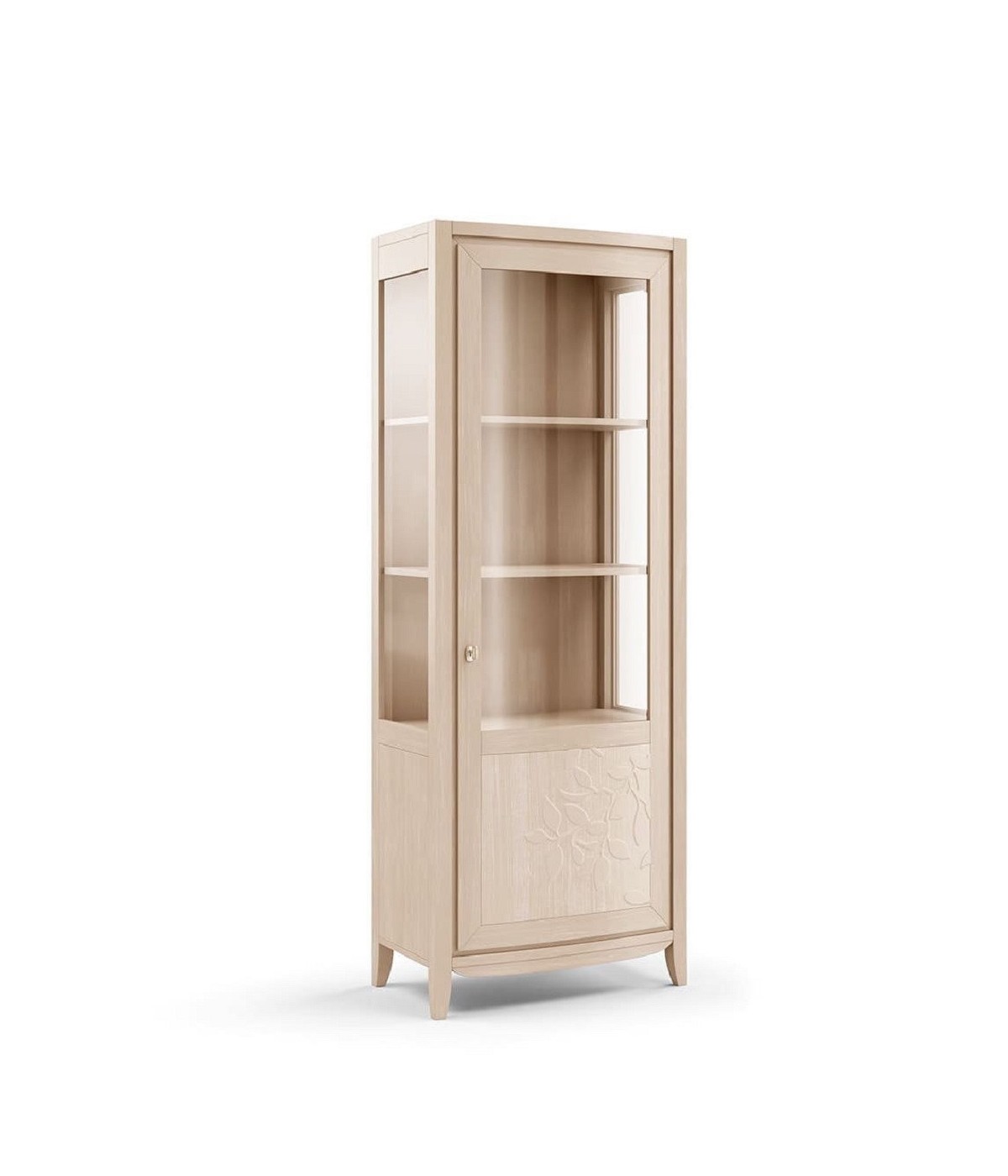 MOBILI 2G - VETRINA CONTEMPORANEA 1 PORTA DECORO FOGLIA IN LEGNO NATURALE L.70 P.42 H.200