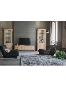 MOBILI 2G - PARETE ATTREZZATA CON COLONNE E BASE IN LEGNO MASSELLO CON DECORO FOGLIA