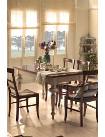 MOBILI 2G - TAVOLO SHABBY ALLUNGABILE GAMBA TORNITA IN LEGNO AVORIO/NOCE L.160 P.90 H.80