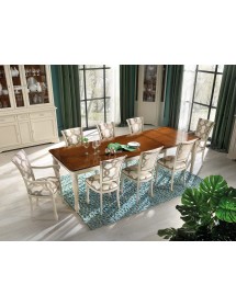 MOBILI 2G - TAVOLO SHABBY ALLUNGABILE GAMBA TORNITA IN LEGNO BIANCO/NOCE L.200 P.100 H.80