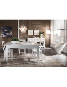 MOBILI 2G - TAVOLO SHABBY ALLUNGABILE GAMBA A SPILLO LEGNO MASSELLO BIANCO L.180 P.90 H.80