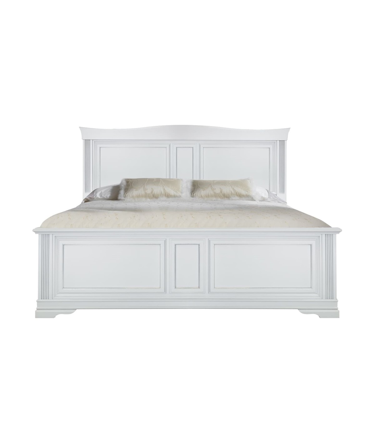 MOBILI 2G - LETTO MATRIMONIALE SHABBY SAGOMATO IN LEGNO MASSELLO BIANCO L.196 P.210 H.125