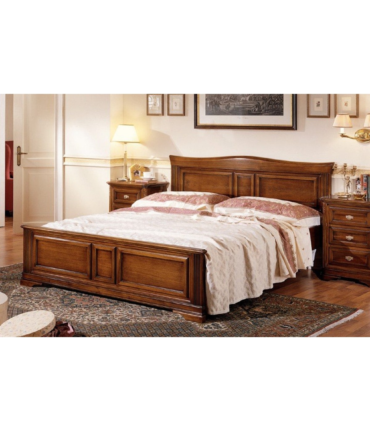 MOBILI 2G - LETTO MATRIMONIALE SAGOMATO IN LEGNO MASSELLO TINTA NOCE L.176 P.210 H.125