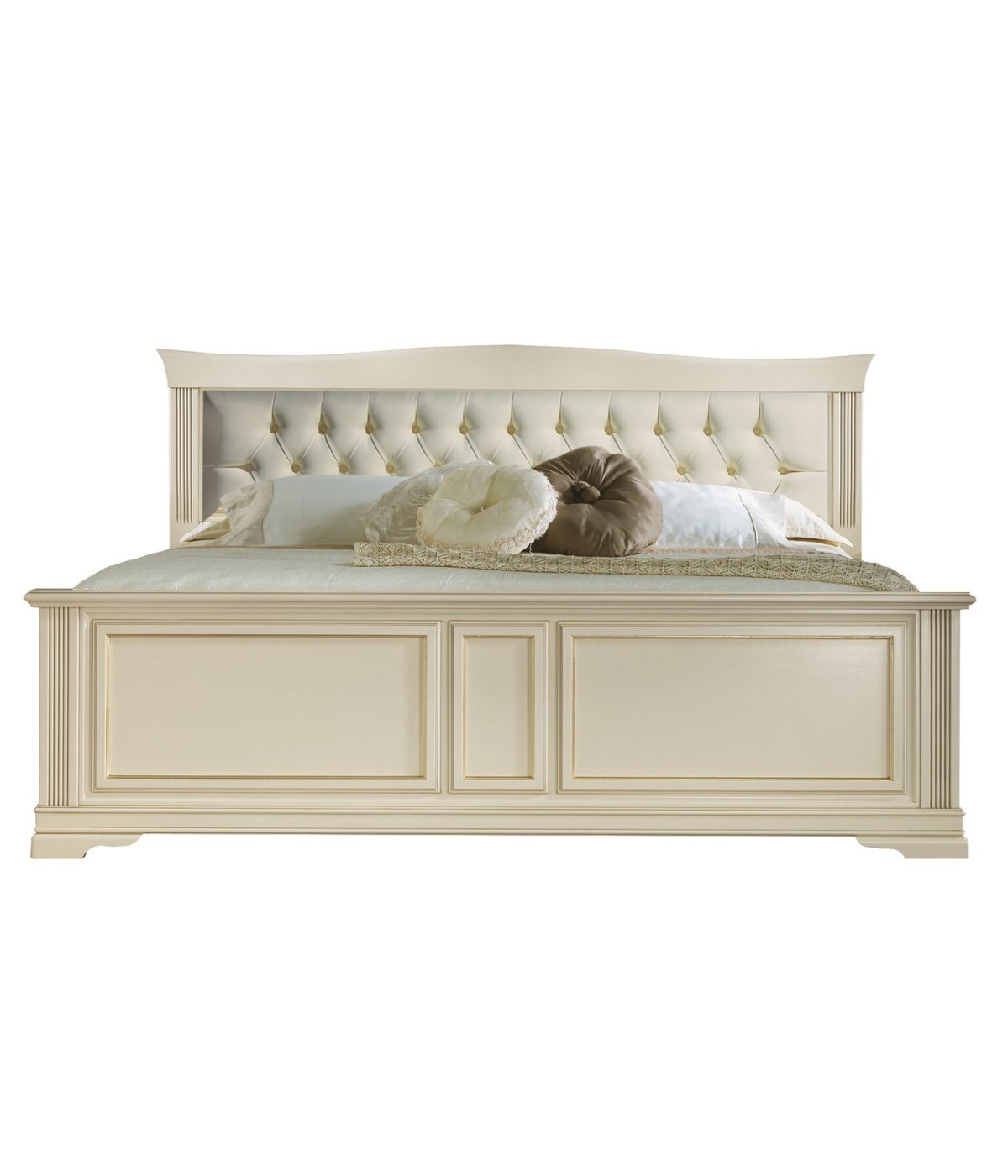 MOBILI 2G - LETTO MATRIMONIALE IN LEGNO TESTATA ECOPELLE CAPITONEE'  AVORIO L.196 P.210 H.125