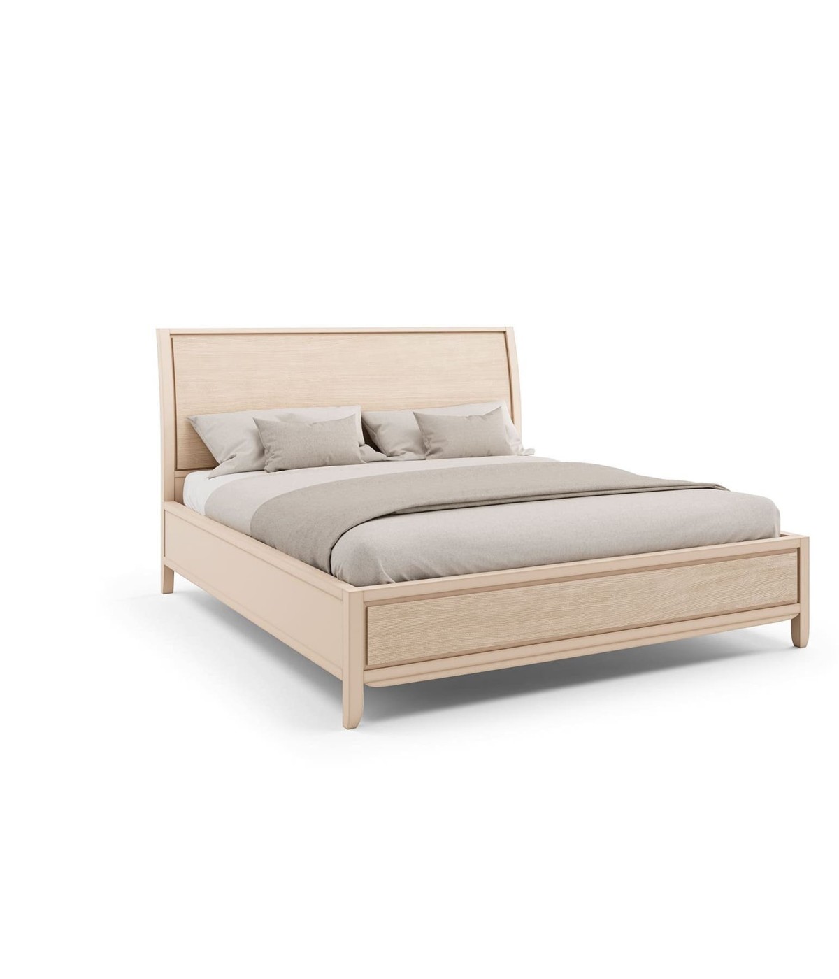 MOBILI 2G - LETTO MATRIMONIALE INTAGLIATO DECORO ONDA IN LEGNO MASSELLO L.170 P.219 H.125
