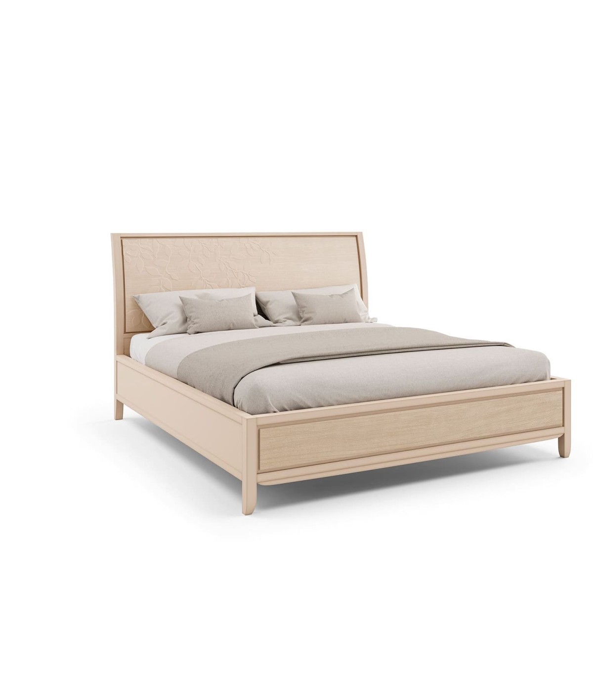 MOBILI 2G - LETTO MATRIMONIALE INTAGLIATO DECORO FOGLIA IN LEGNO MASSELLO L.170 P.219 H.125