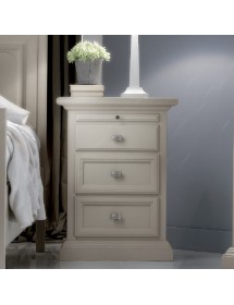 MOBILI 2G - COMODINO 3 CASSETTI 1 TIRETTO IN LEGNO MASSELLO AVORIO L.52 P.38 H.70