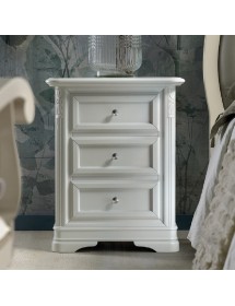 MOBILI 2G - COMODINO 3 CASSETTI INTAGLIATO IN LEGNO BIANCO L.55 P.37 H.70