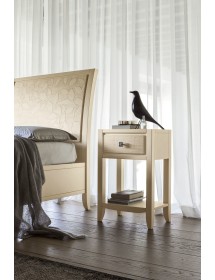 MOBILI 2G - COMODINO 1 CASSETTO DECORO ONDA IN LEGNO AVORIO L.44 P.33 H.67