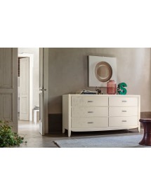 MOBILI 2G - CASSETTIERA 6 CASSETTI CON DECORO FOGLIA IN LEGNO MASSELLO L.180 P.56 H.90