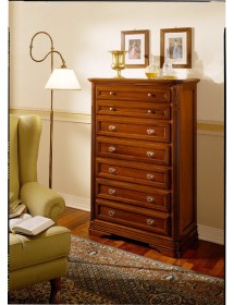 MOBILI 2G - SETTIMANALE CLASSICO 7 CASSETTI IN LEGNO MASSELLO TINTA NOCE L.85 P.42 H.128